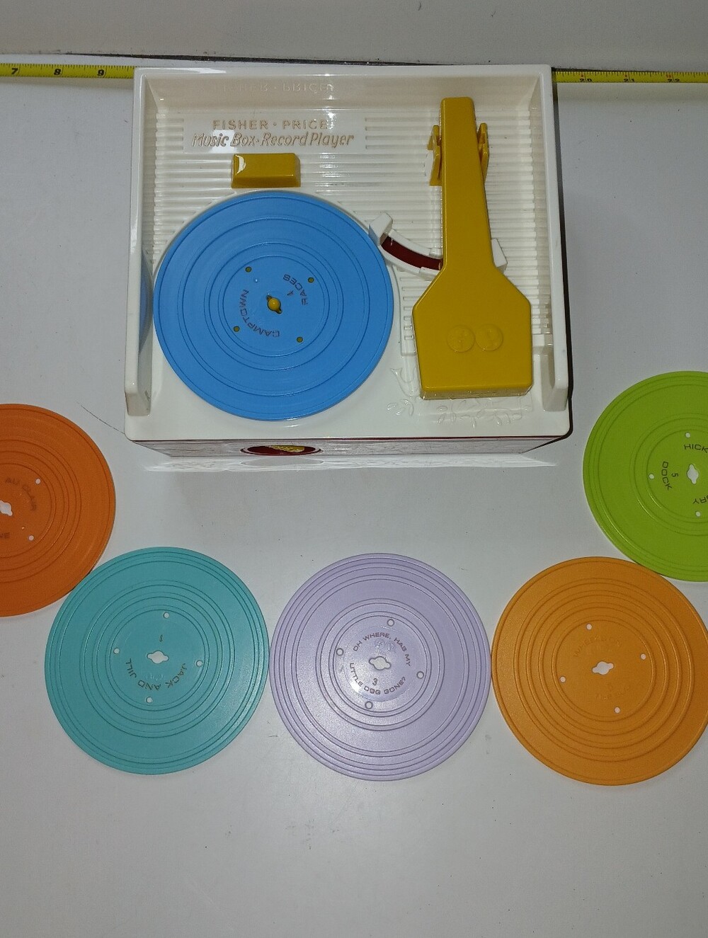 Fisher-Price Blue & Yellow Toy Record Player with 6 Multi-Color Discs